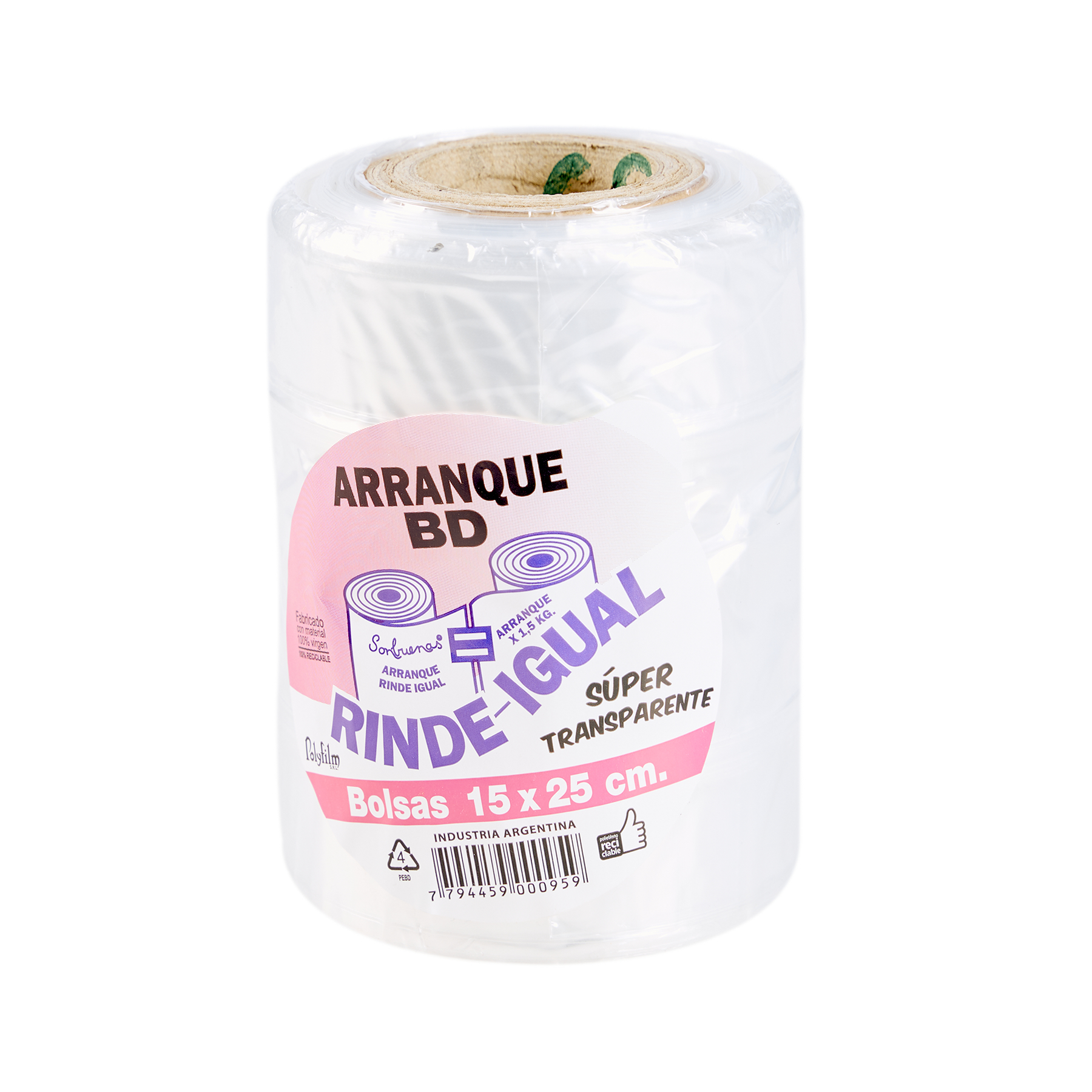 BOLSAS ARRANQUE B/D RINDE IGUAL (ROLLO.*250GRS) 15*25CM POLYFILM *UNID