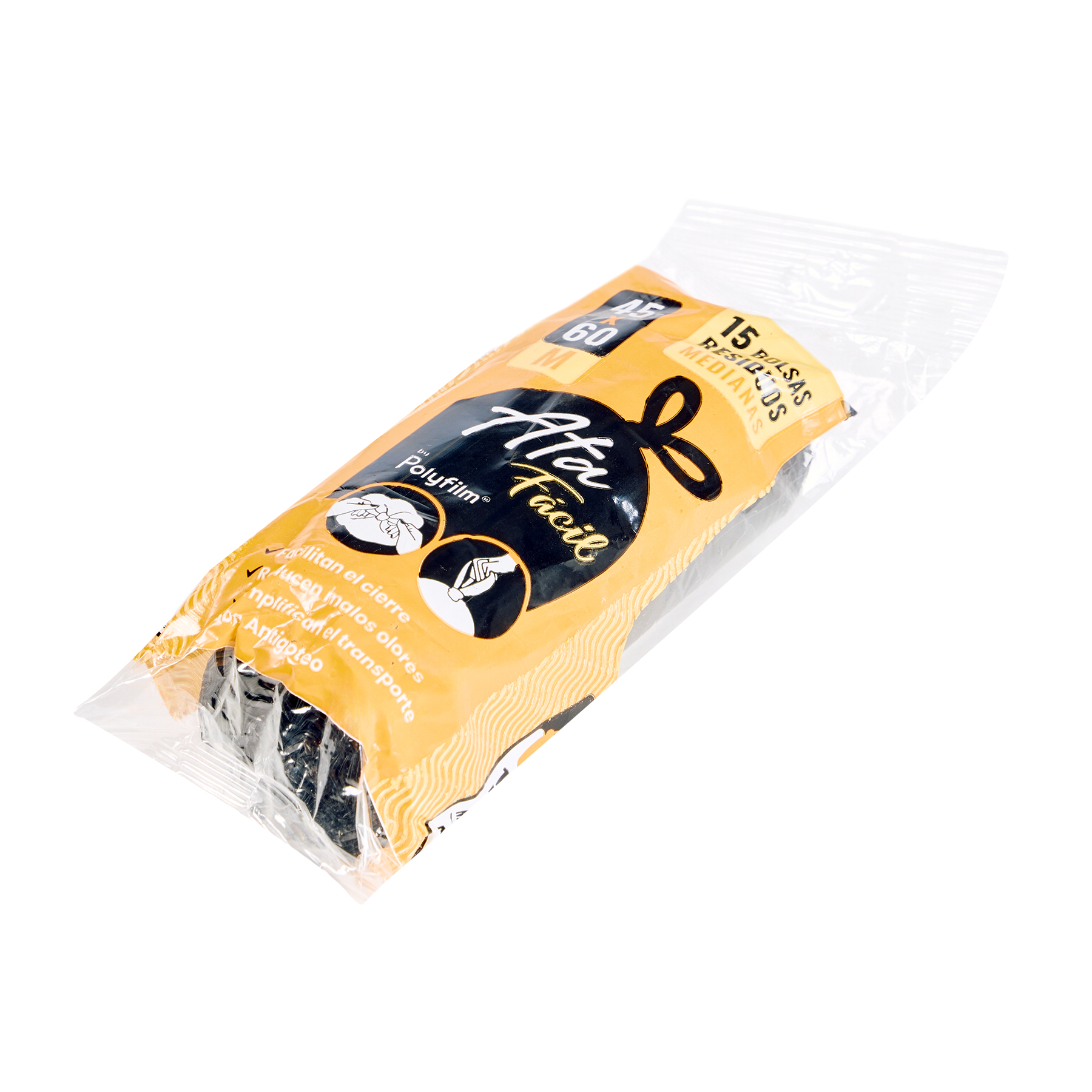 BOLSAS RESIDUO NEGRA ATA FACIL (ROLLO*15U) 45*60 POLYFILM *UNID