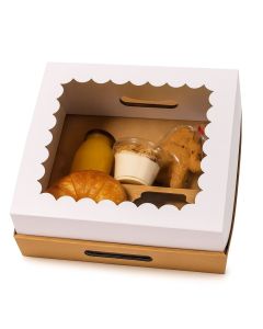 CAJA DESAYUNO MEDORO BLANCA/MARRON CON VISOR.(30*30*12CM) (CMC30010) *10UNID