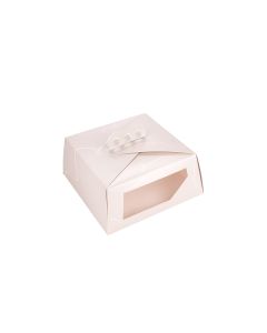CAJA CARTULINA CHO ESTUCHE IMPRESA GRIS PASTEL CON VISOR (27*27*12CM) *25UNID