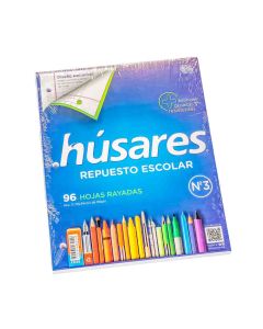 REPUESTO ESCOLAR HUSARES N°3 *96 HOJAS RAYADO (90GRS) (6229) *UNID.