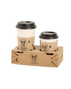 mEP PORTAVASOS BASE CARTON KRAFT PERSONALIZADO 2 VASOS BIOHZ (18.2*9.2*5.3CM) X UNIDAD