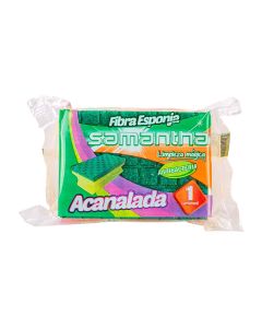 ESPONJA FIBRA SAMANTHA AMARILLA/VERDE ACANALADA ECONOMICA *UNID
