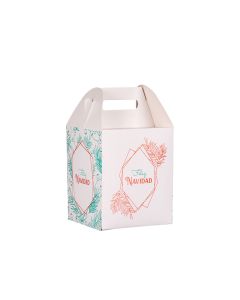 CAJA CARTULINA IMPRESA NAVIDAD PAN DULCE .3/4KG-1KG (15X15X19CM C/MANIJA Y VISOR) mE *25UNID (DISC)