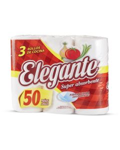 PAPEL COCINA (3U*50 PAÑOS) ELEGANTE BLANCO *UNID (OFERTA)