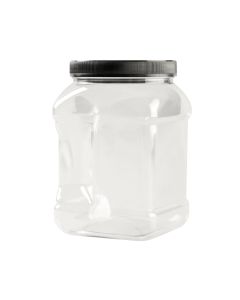 FRASCO PLASTICO CRISTAL.2000CC (64OZ) CUADRADO CON TAPA ROSCA NEGRA PAQ*6UNID
